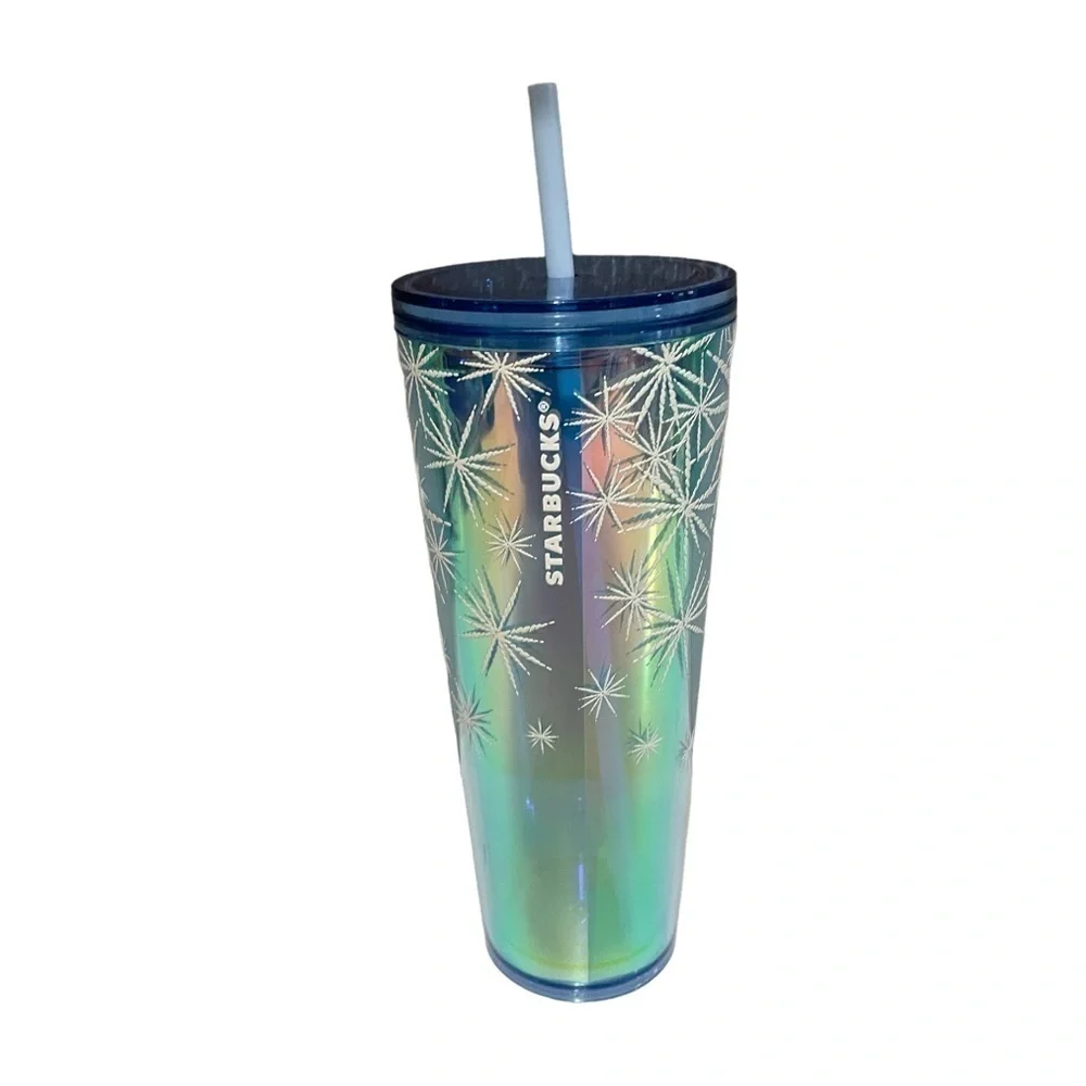 STARBUCKS 2023 Holiday Blue Holographic Winter Falling Snowflakes Tumbler 24oz